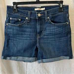 LEVI’S Dark Wash Mid Length Mid Rise Rolled Hemmed Denim Jean Shorts Siz…